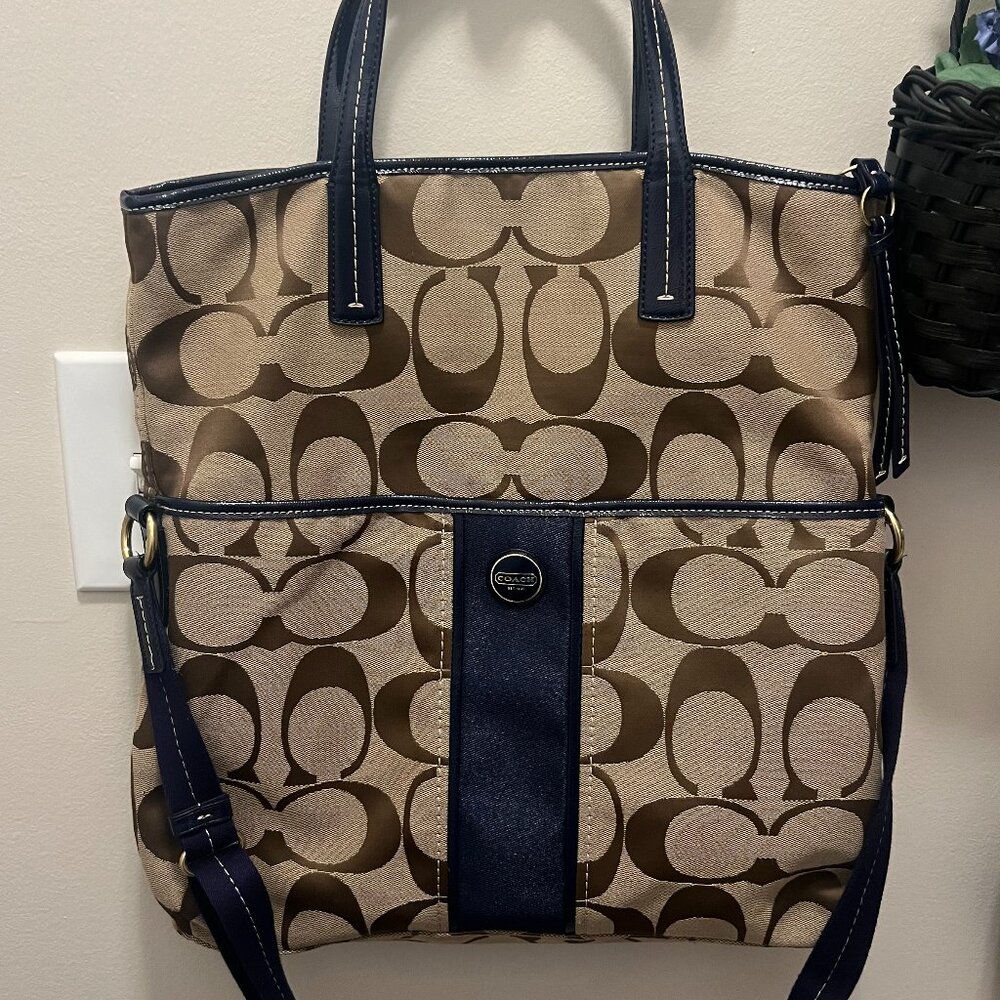 Large Blue + Gold Coach Purse